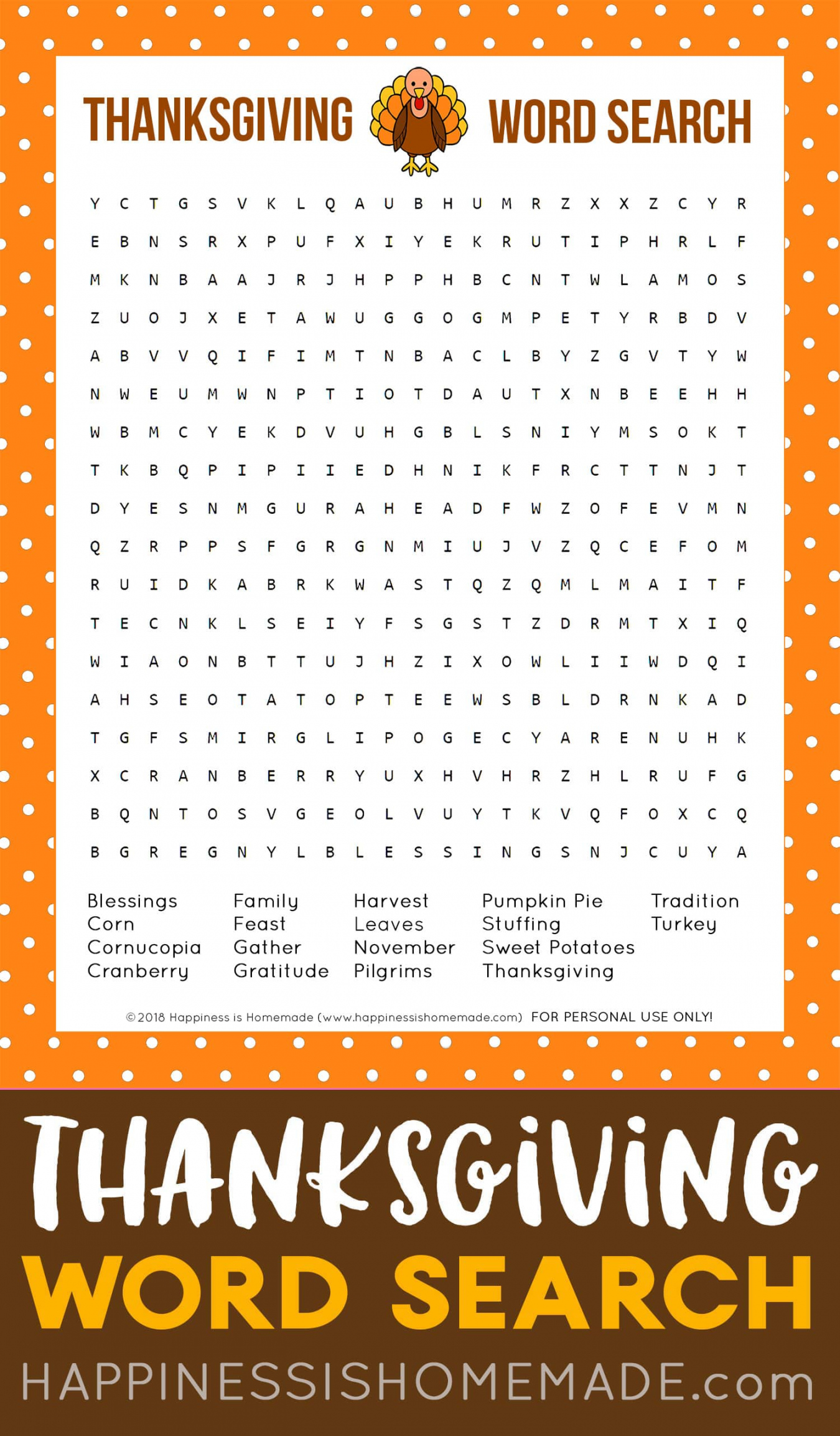 Thanksgiving Word Search Printable - Happiness is Homemade - FREE Printables - Free Printable Thanksgiving Word Search