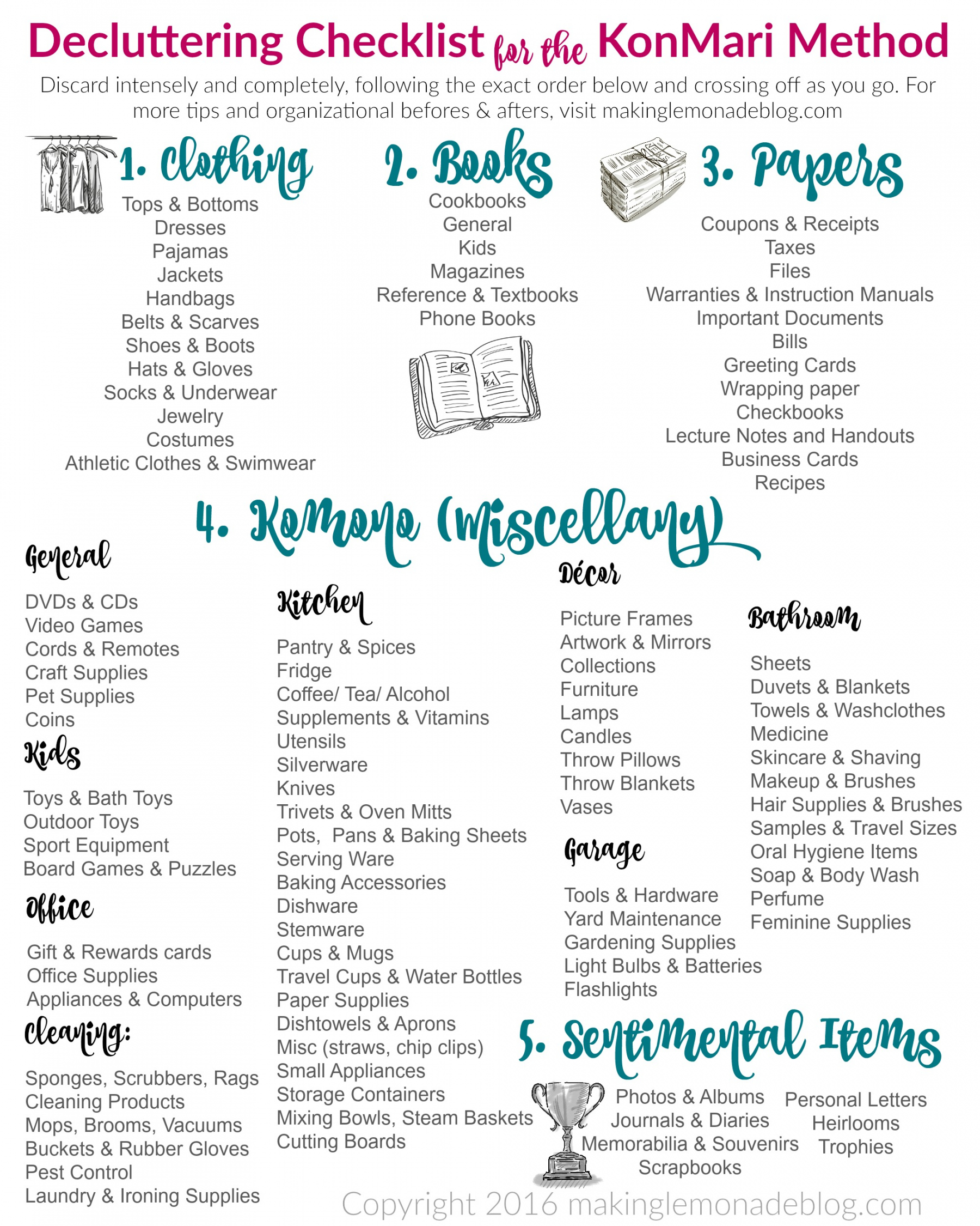 The Ultimate FREE Printable Decluttering Checklist for KonMari  - FREE Printables - Free Printable Decluttering Checklist