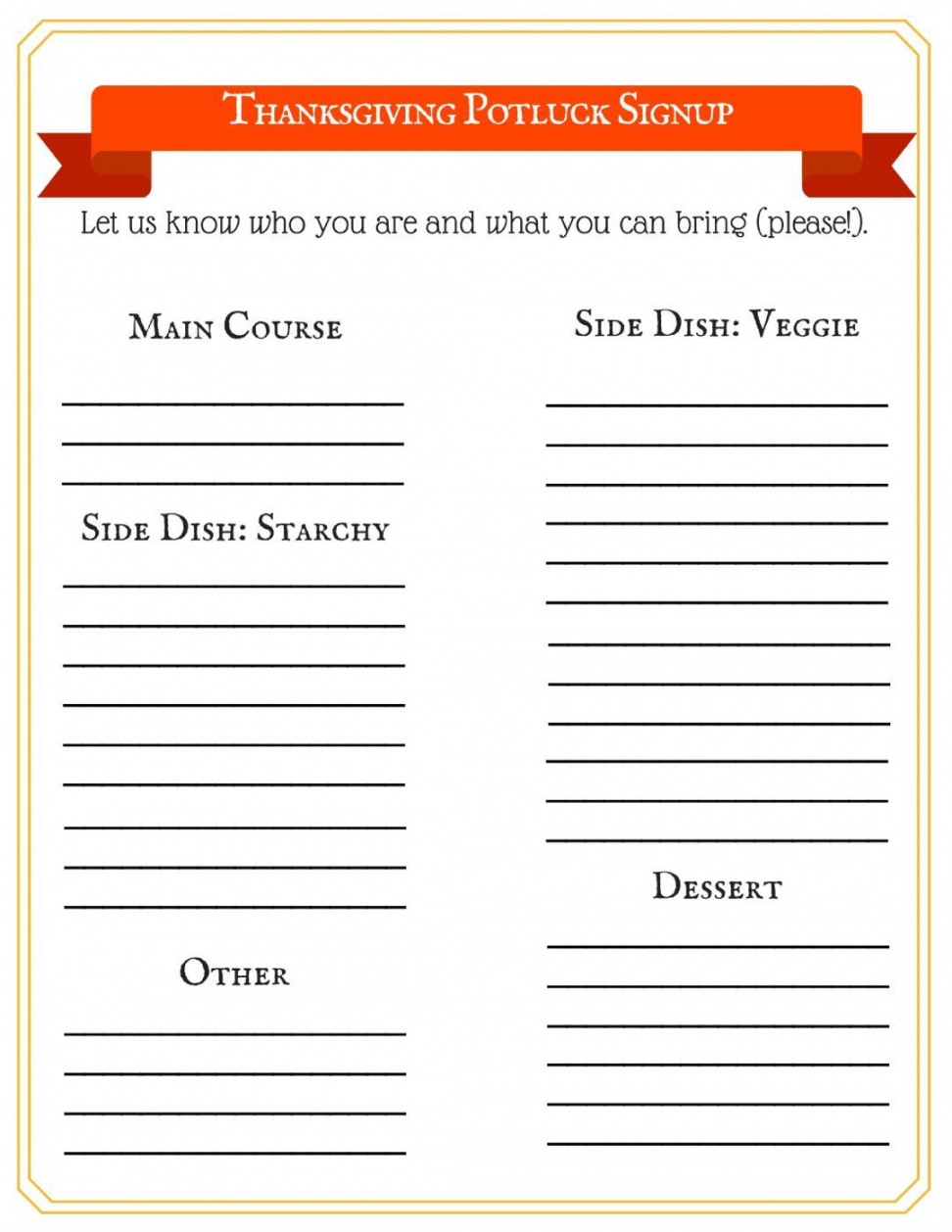 This Free Thanksgiving Potluck Signup Sheet Makes Your Big Day  - FREE Printables - Free Printable Thanksgiving Potluck Sign Up Sheet