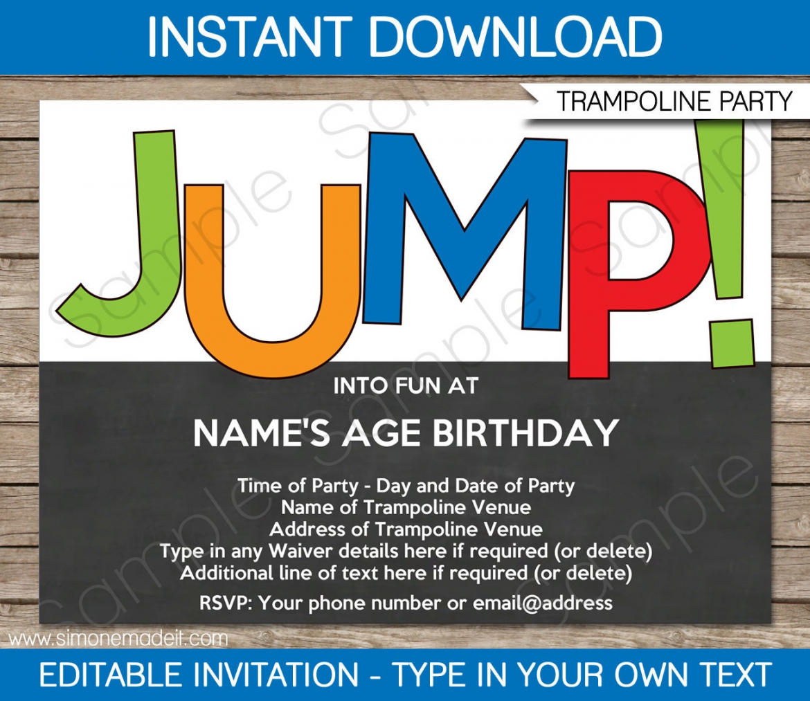 Trampoline Birthday Party Invitation Printable Template - Jump Trampoline  Park Invite - INSTANT DOWNLOAD - EDITABLE text - you personalize - FREE Printables - Free Printable Trampoline Birthday Party Invitation Template Free