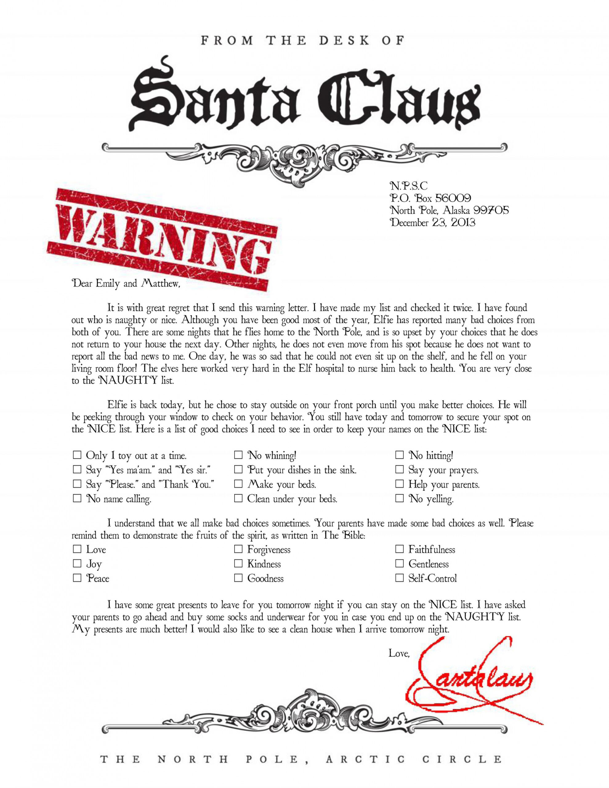 Warning letter from Santa Naught list  Santa letter template  - FREE Printables - Free Printable Warning Letter From Santa