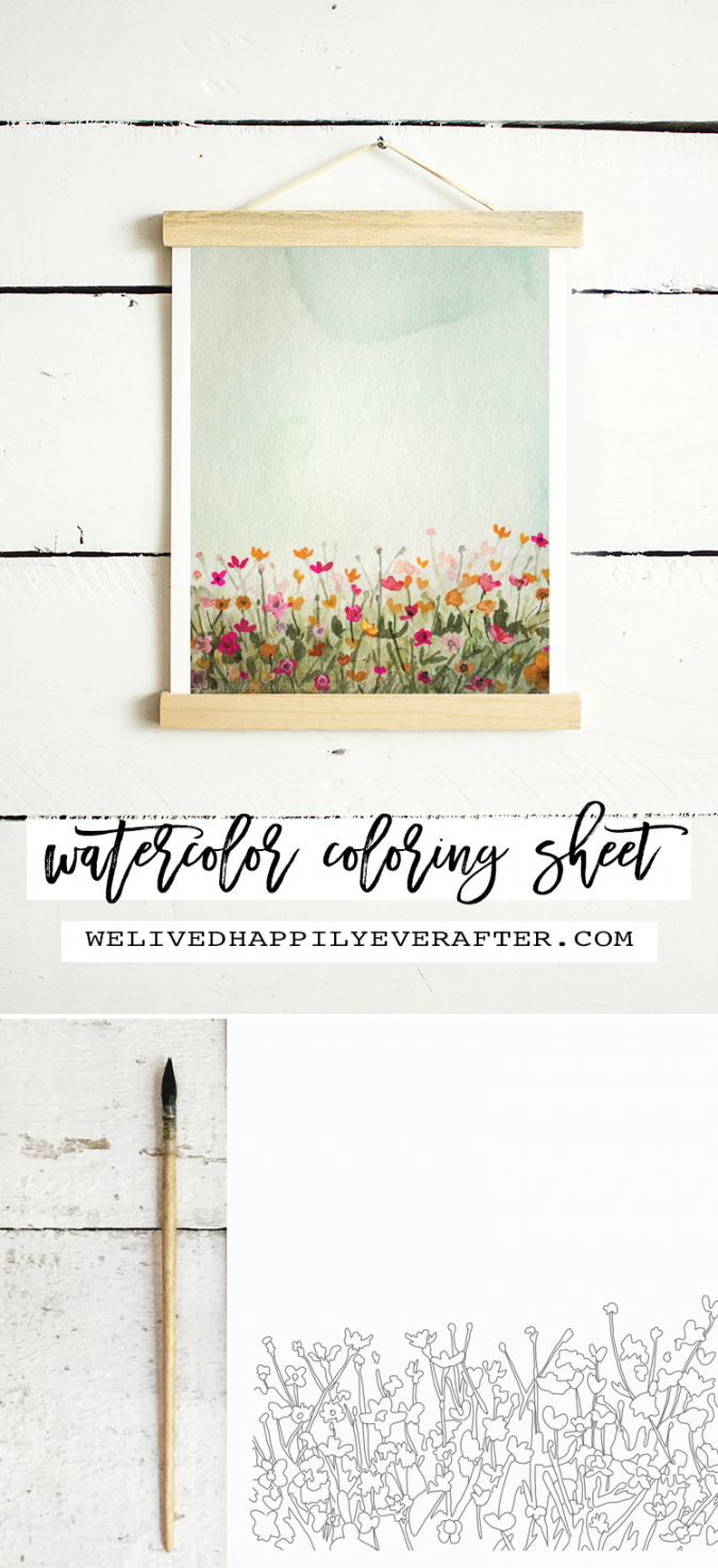 Watercolor Poppy Sky Adult Coloring Sheet Free Printable  We  - FREE Printables - Free Printable Watercolor Templates