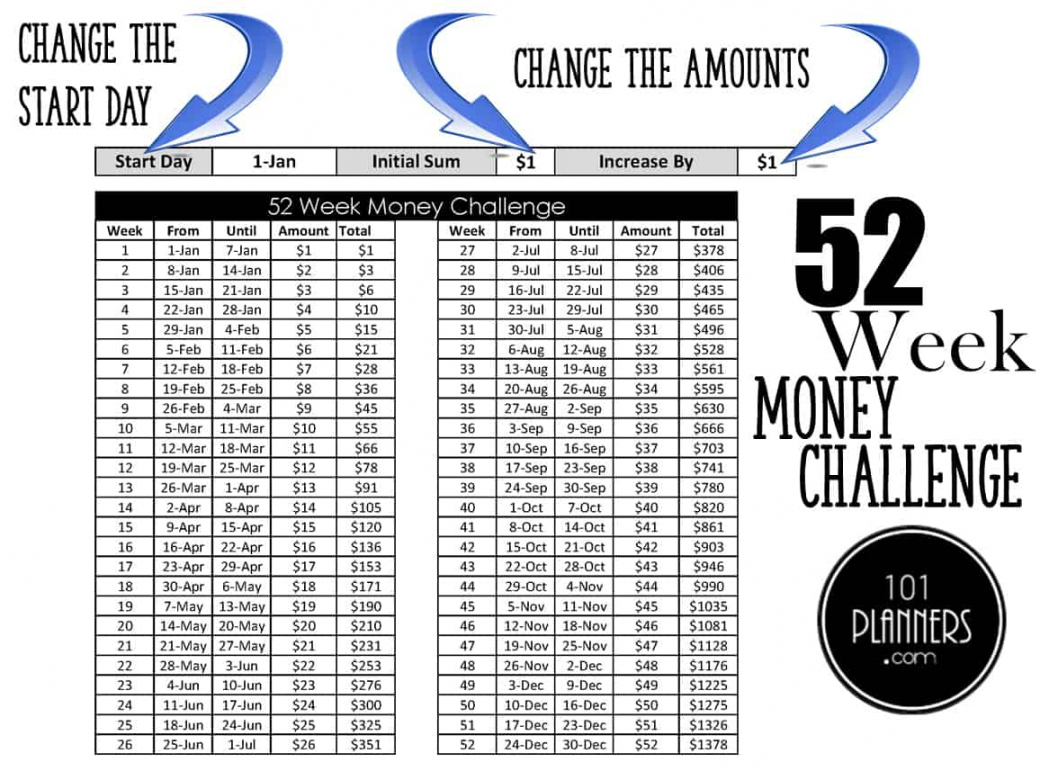 Week Money Challenge  Free Printables - FREE Printables - Free Printable 52-Week Money Challenge