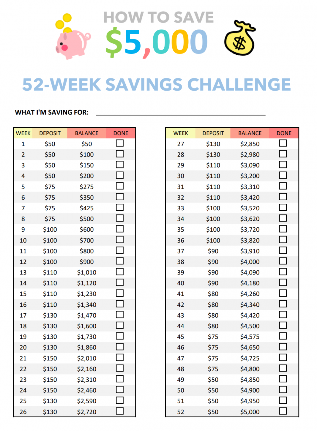 Week Money Challenge Printable - happythrifty - Free Printable Money Saving Challenge