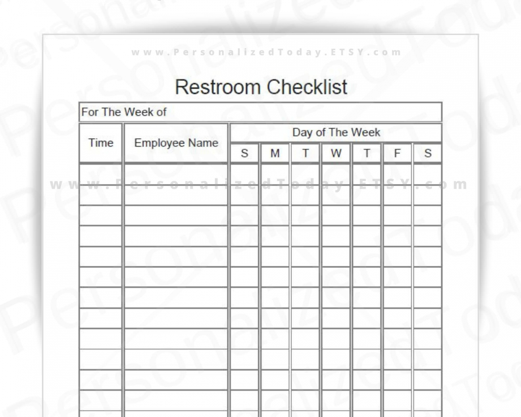 Weekly Bathroom Cleaning Chart With Employee Names Column - Etsy  - FREE Printables - Free Printable Restroom Cleaning Log