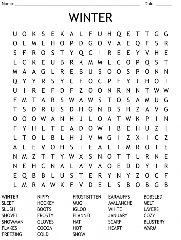 WINTER Word Search - WordMint - FREE Printables - Winter Word Search Free Printable