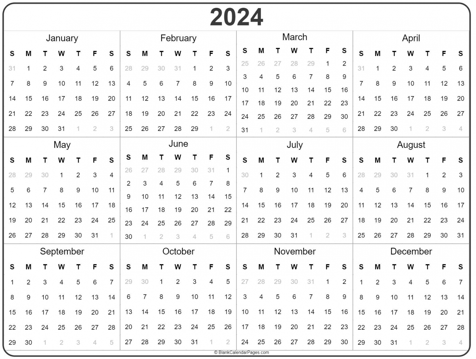 year calendar  yearly printable - FREE Printables - Free Printable 2024 Calendar Printable