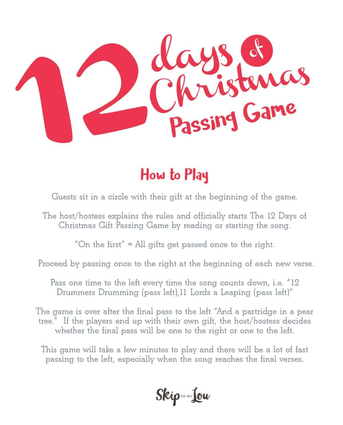 12 Days Of Christmas Gift Exchange Game | Skip To My Lou pertaining to 12 Days Of Christmas Game Free Printable