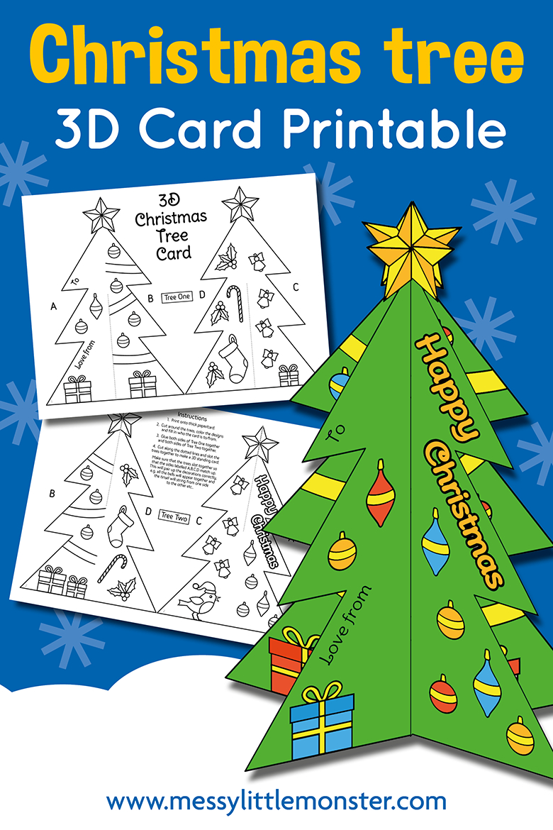 3D Christmas Tree Card Template - Messy Little Monster throughout Free Printable 3D Christmas Tree Template