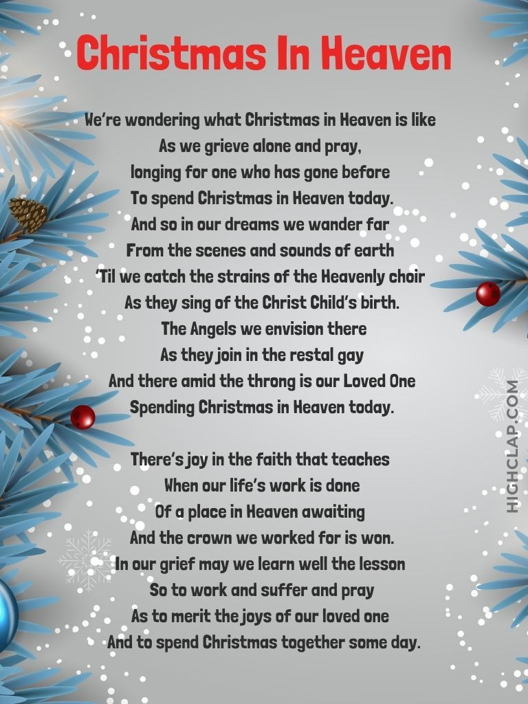 40+ Heart Touching Christmas In Heaven Quotes And Poems within Free Printable Christmas In Heaven Poem Printable