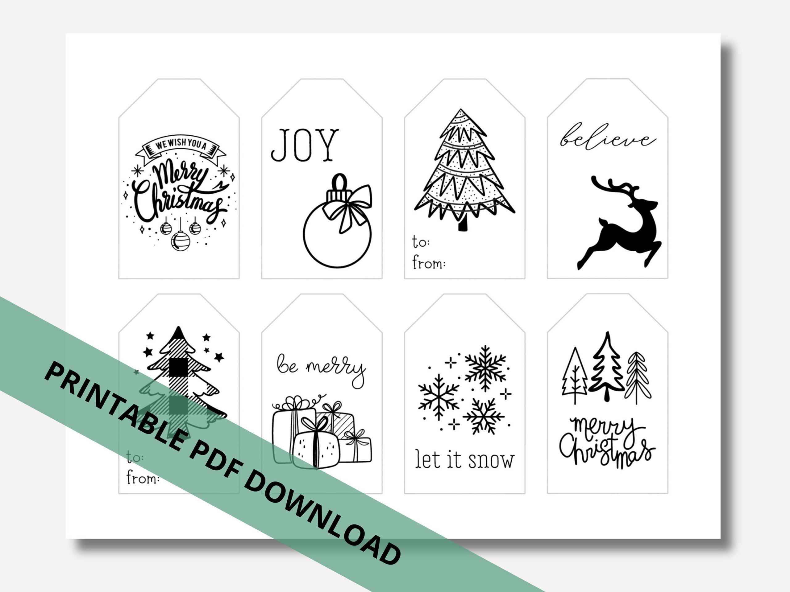 Black And White Christmas Gift Tags &amp;amp; Treat Tags Printable Pdf throughout Free Printable Black And White Christmas Tags