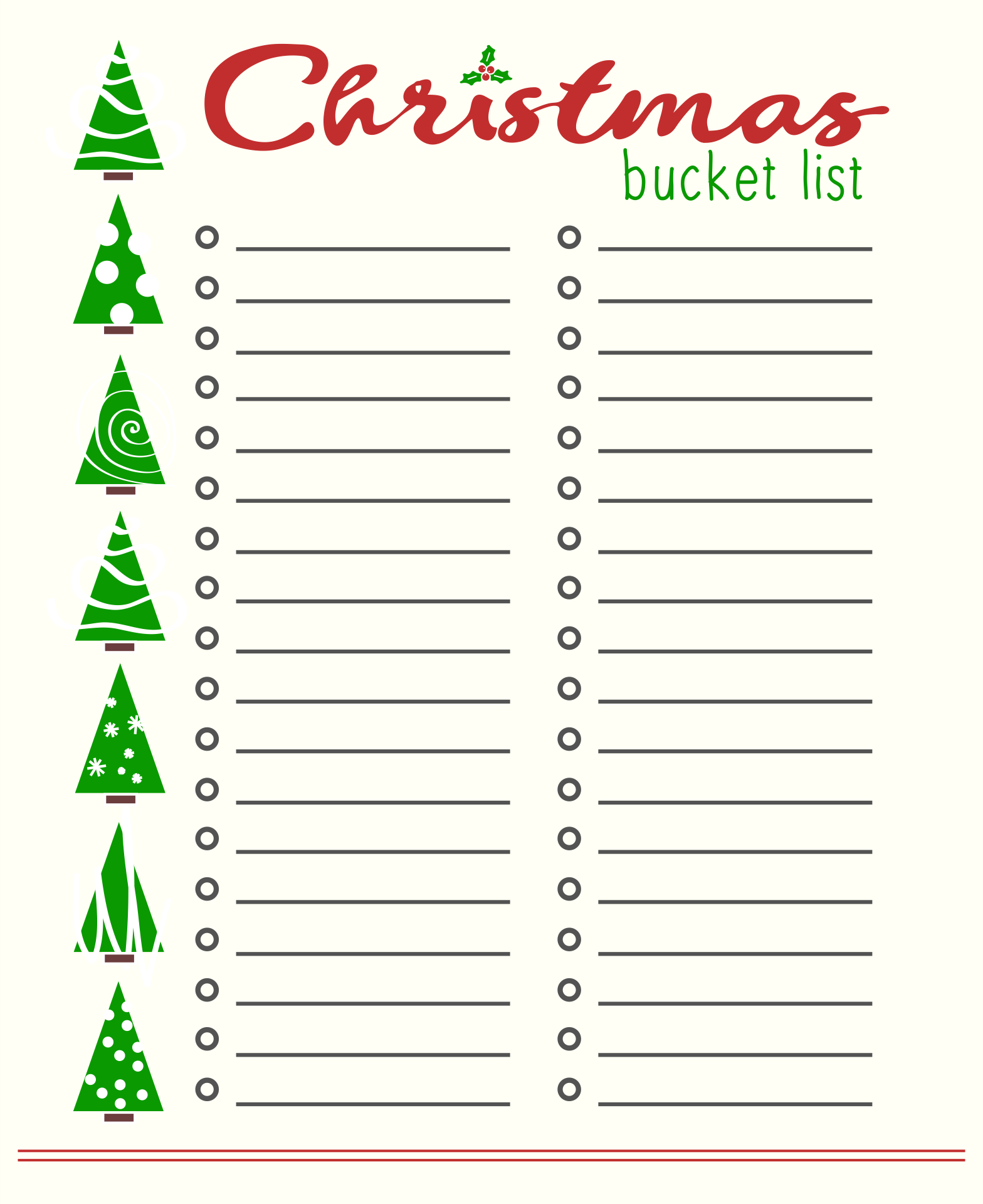 Christmas Bucket List Printable FREE Printable HQ