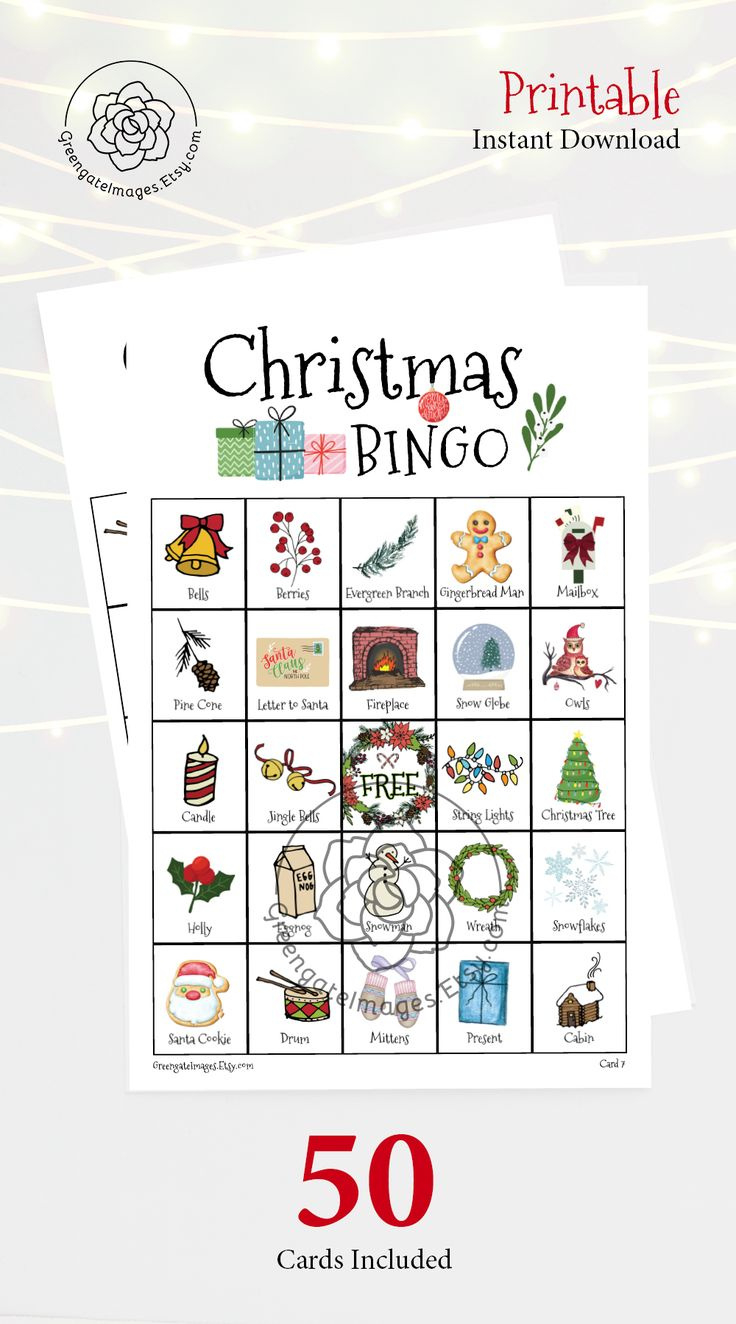 Christmas Bingo Cards: Printable Bingo, 50 Cards, Senior Citizen within Free Printable Christmas Bingo Cards For 50