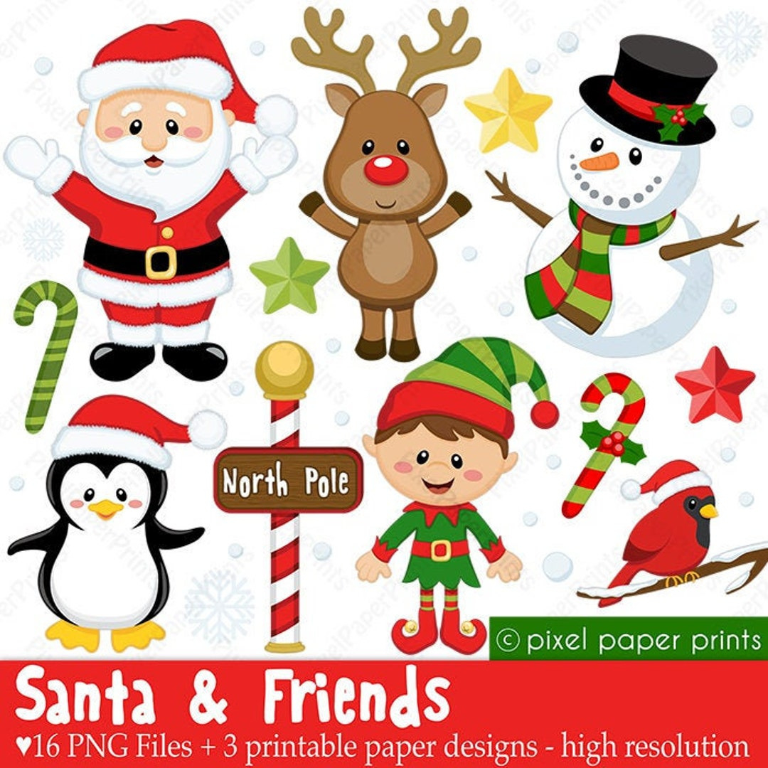 Christmas Clipart Santa And Friends Digital Download High Quality Graphics, Printable And For Digital Designs - Etsy.de within Christmas Clip Art Printable