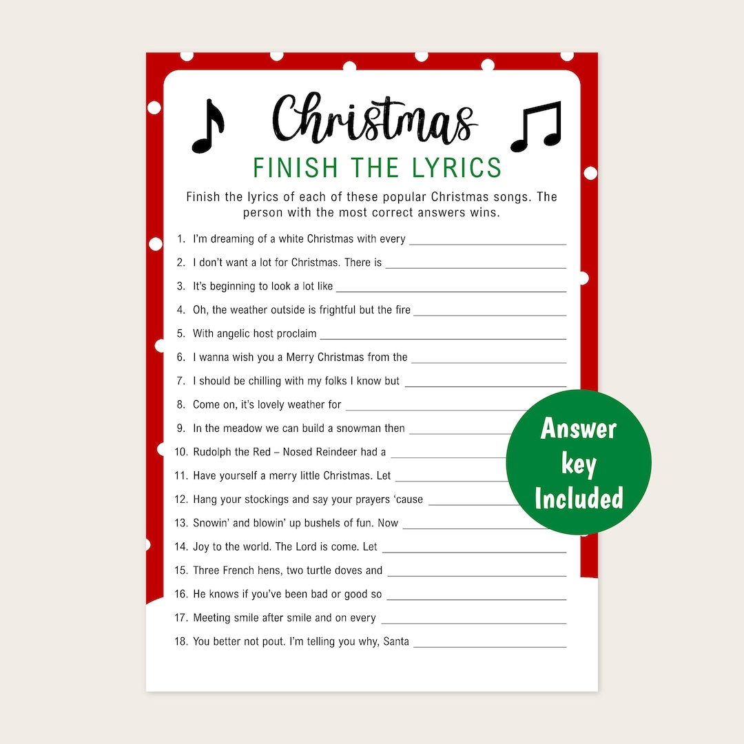 Christmas Finish The Lyrics Game Printable Christmas Game Finish in Finish The Christmas Lyrics Printable