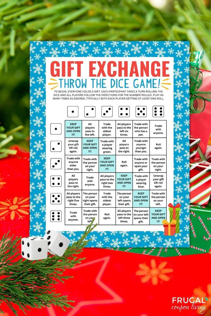 Christmas Gift Exchange Game With Two Dice in Christmas Dice Game Printable