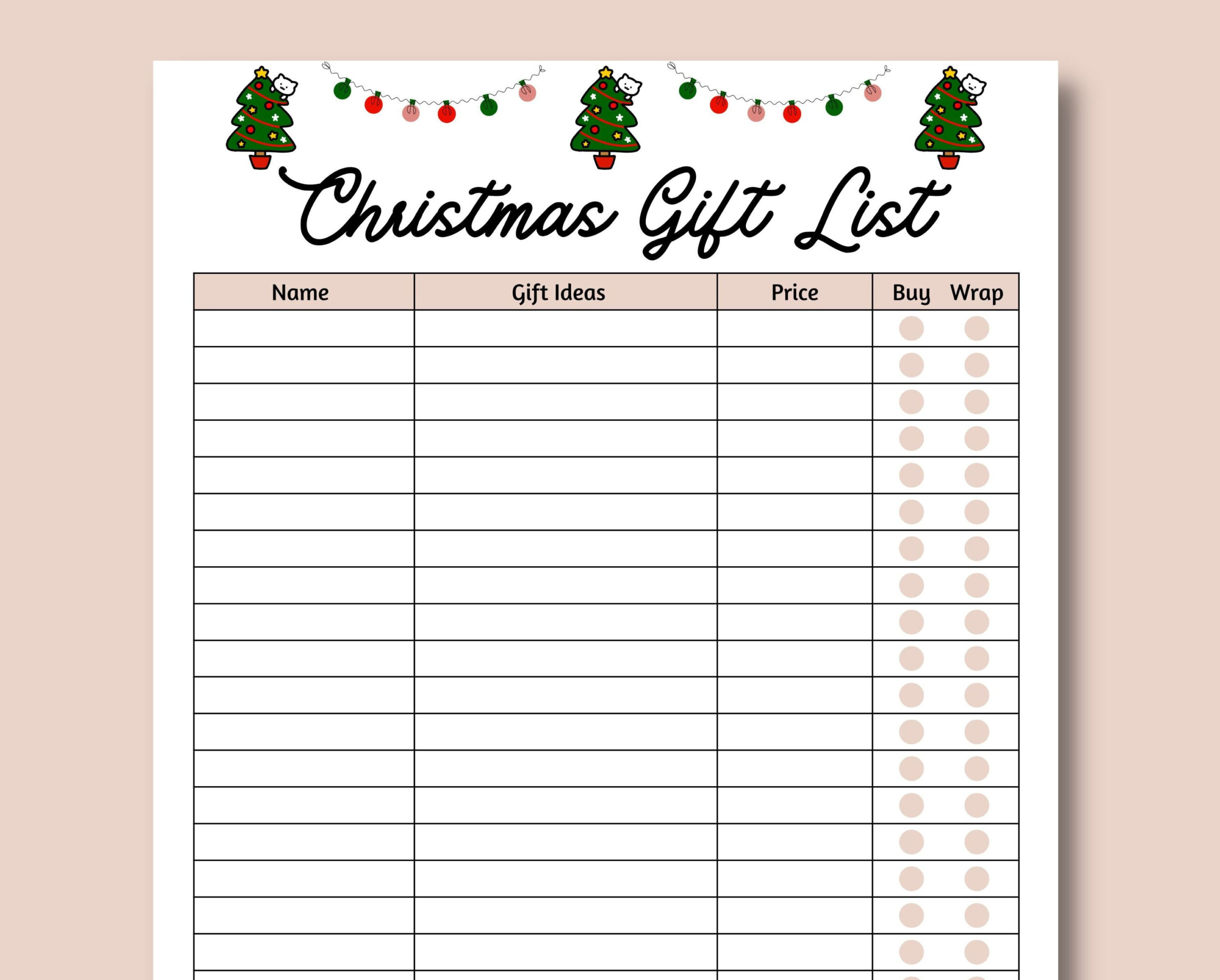 Christmas Gift List Editable Fillable Pdf Printable Christmas in Christmas Gift Printable List