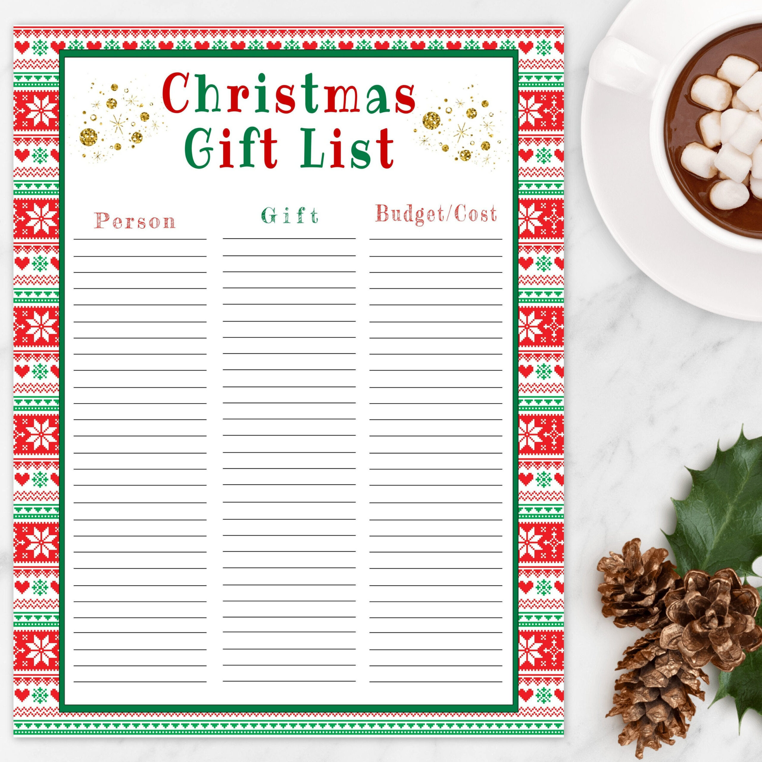 Christmas Gift List Printable Template, Editable Holiday Gift List in Christmas Gift Printable List