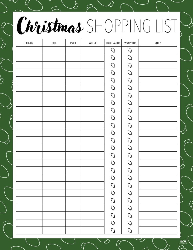 Christmas Gift List Templates - 20 Free Pages | Printabulls for Printable Christmas Shopping List