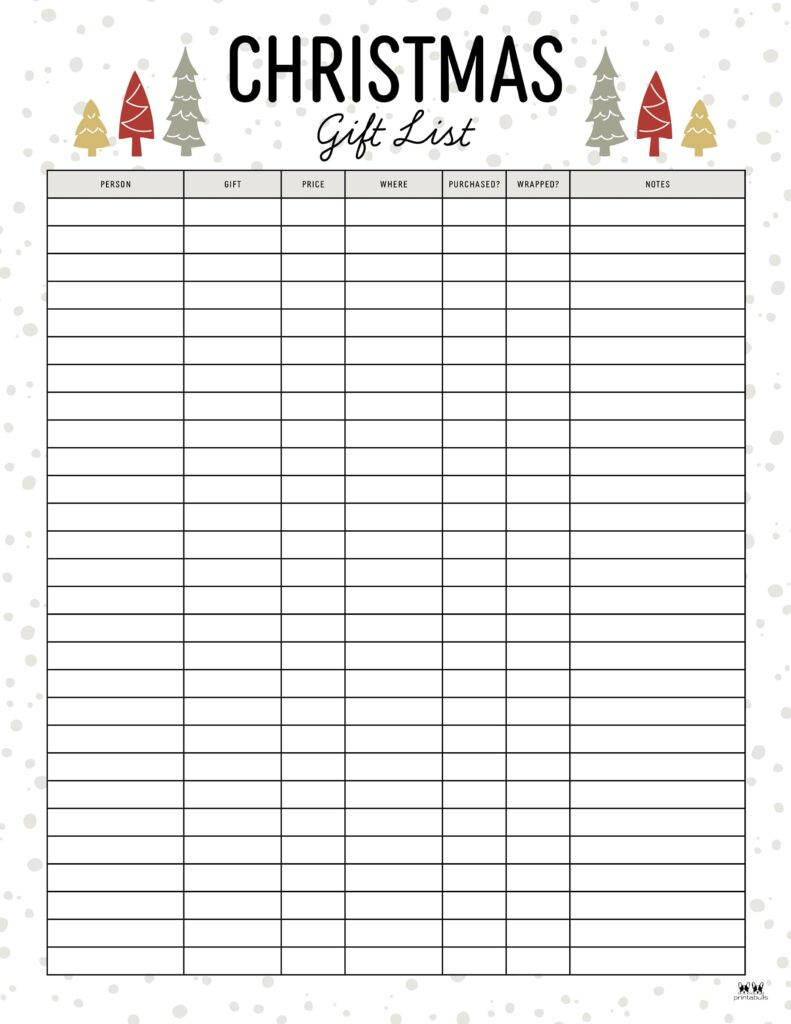 Christmas Gift List Templates - 20 Free Pages | Printabulls intended for Free Printable Christmas Gift List