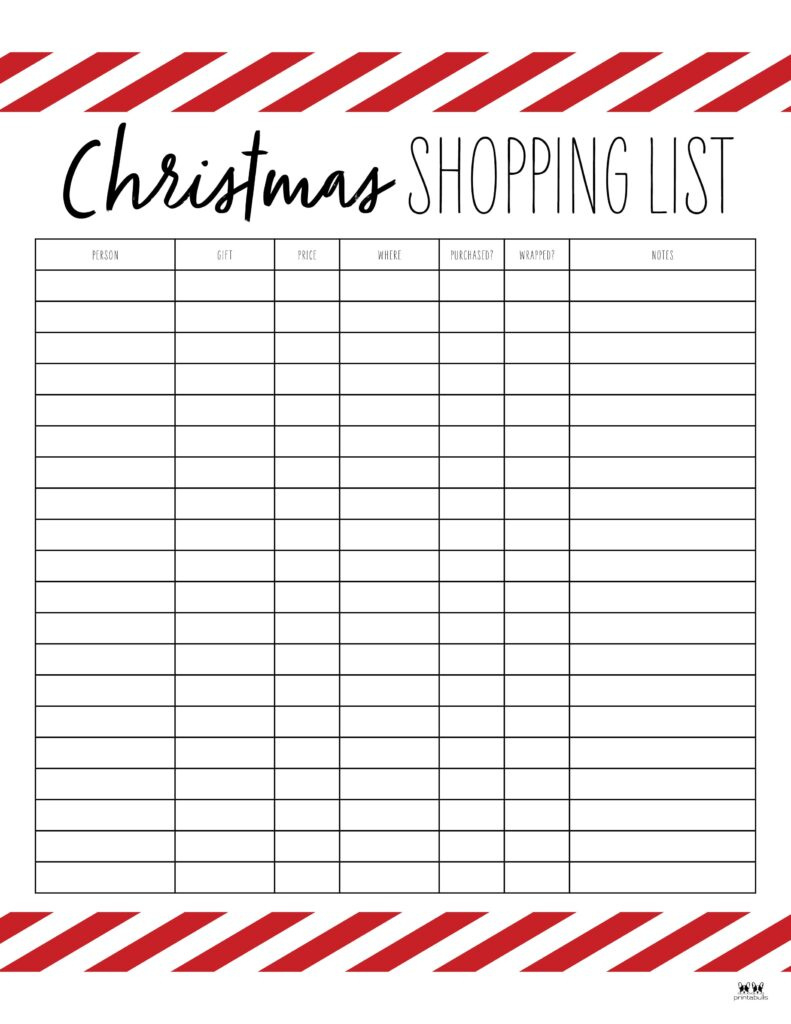 Christmas Gift List Templates - 20 Free Pages | Printabulls pertaining to Christmas Shopping List Printable