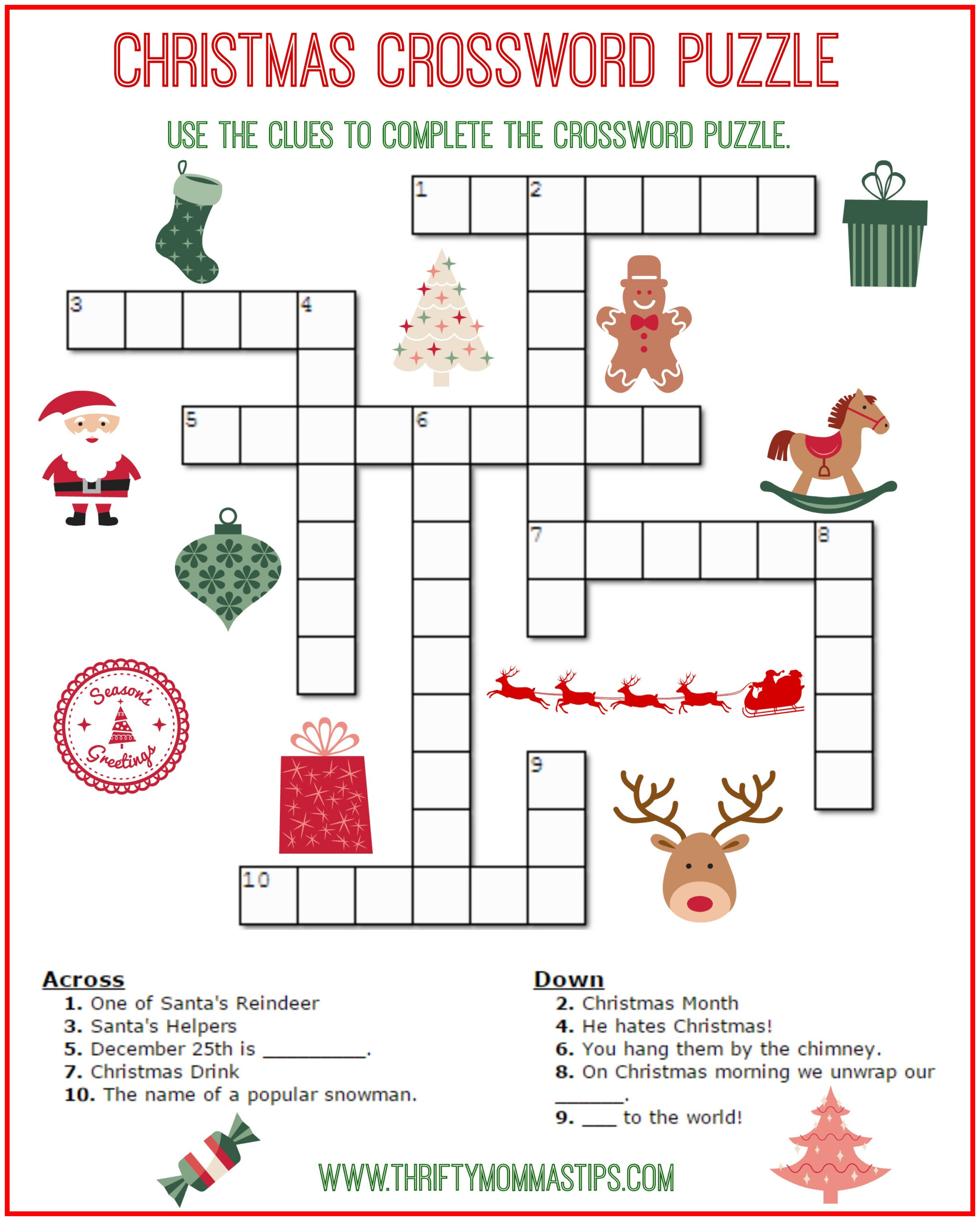 Christmas Holiday Indem Fill In Crossword for Free Printable Christmas Crossword Puzzle