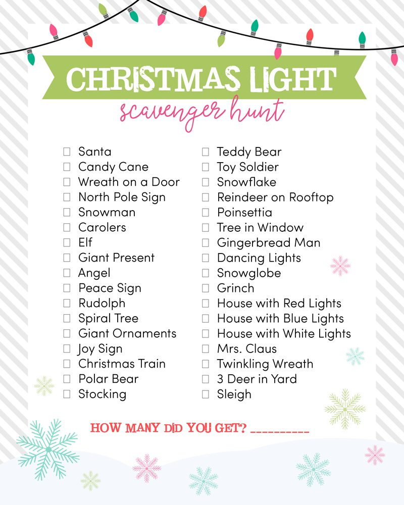 Christmas Light Scavenger Hunt intended for Christmas Lights Scavenger Hunt List Printable