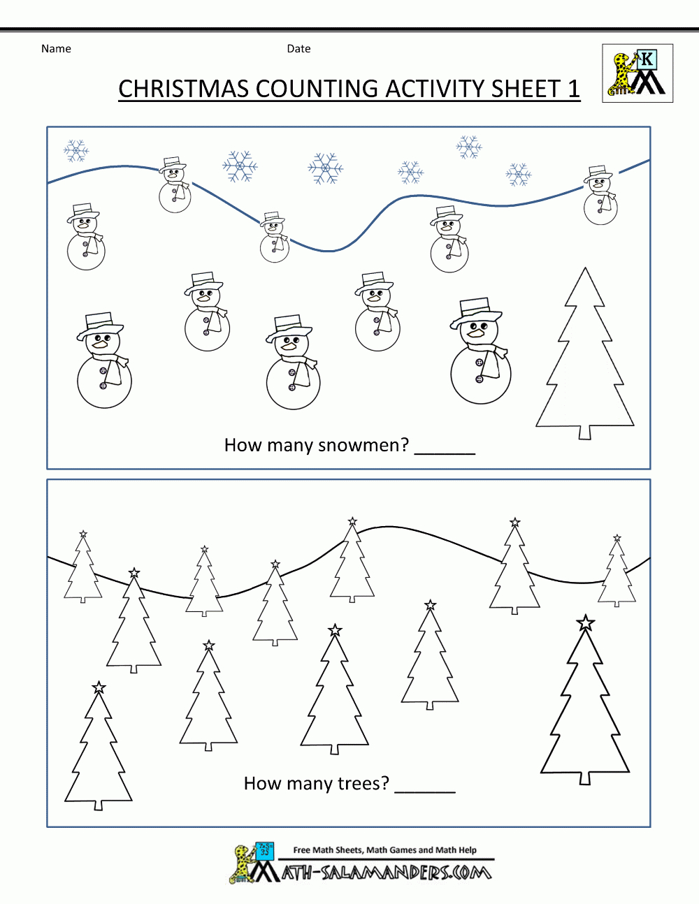 Christmas Math Worksheets For Kindergarten in Kindergarten Christmas Math Printables