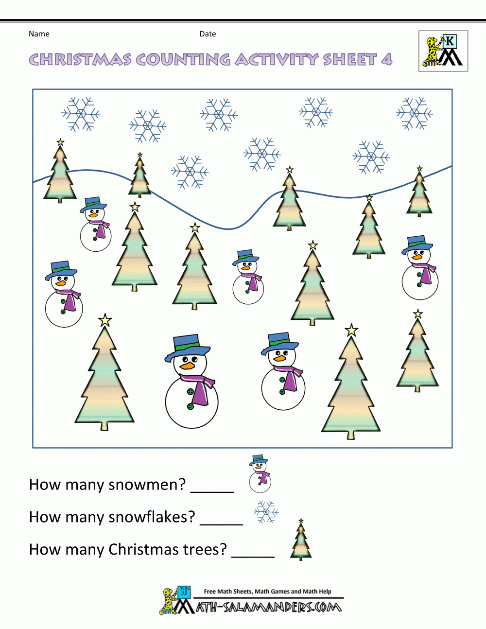 Christmas Math Worksheets For Kindergarten with regard to Kindergarten Christmas Math Printables