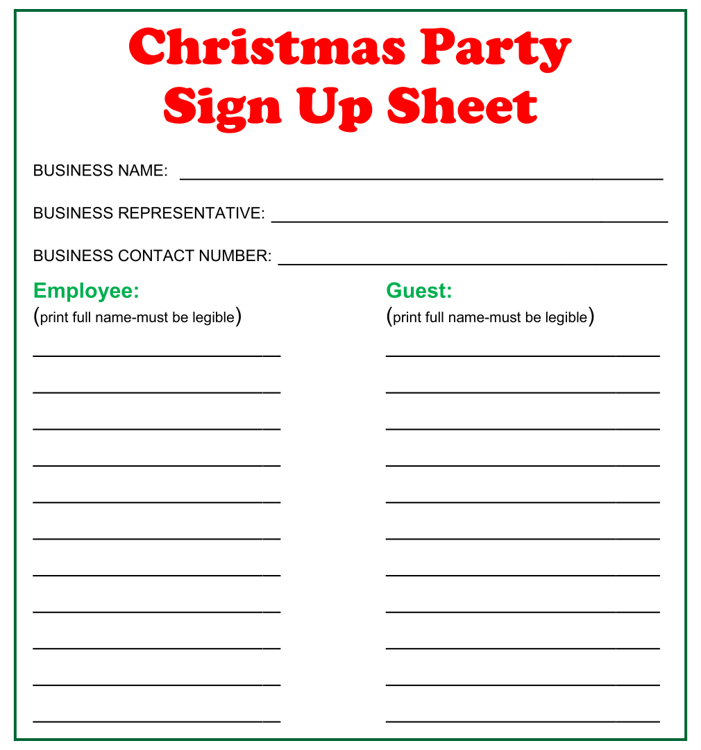 Christmas Party Sign Up Sheet - 15 Free Pdf Printables | Printablee throughout Christmas Party Sign Up Sheet Printable