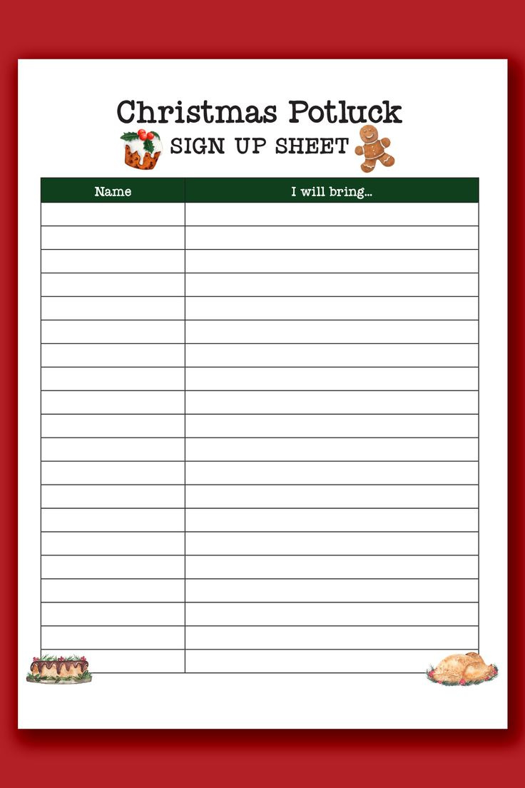 Christmas Potluck Sign Up Sheet Free Printable pertaining to Free Printable Christmas Potluck Sign Up Sheet