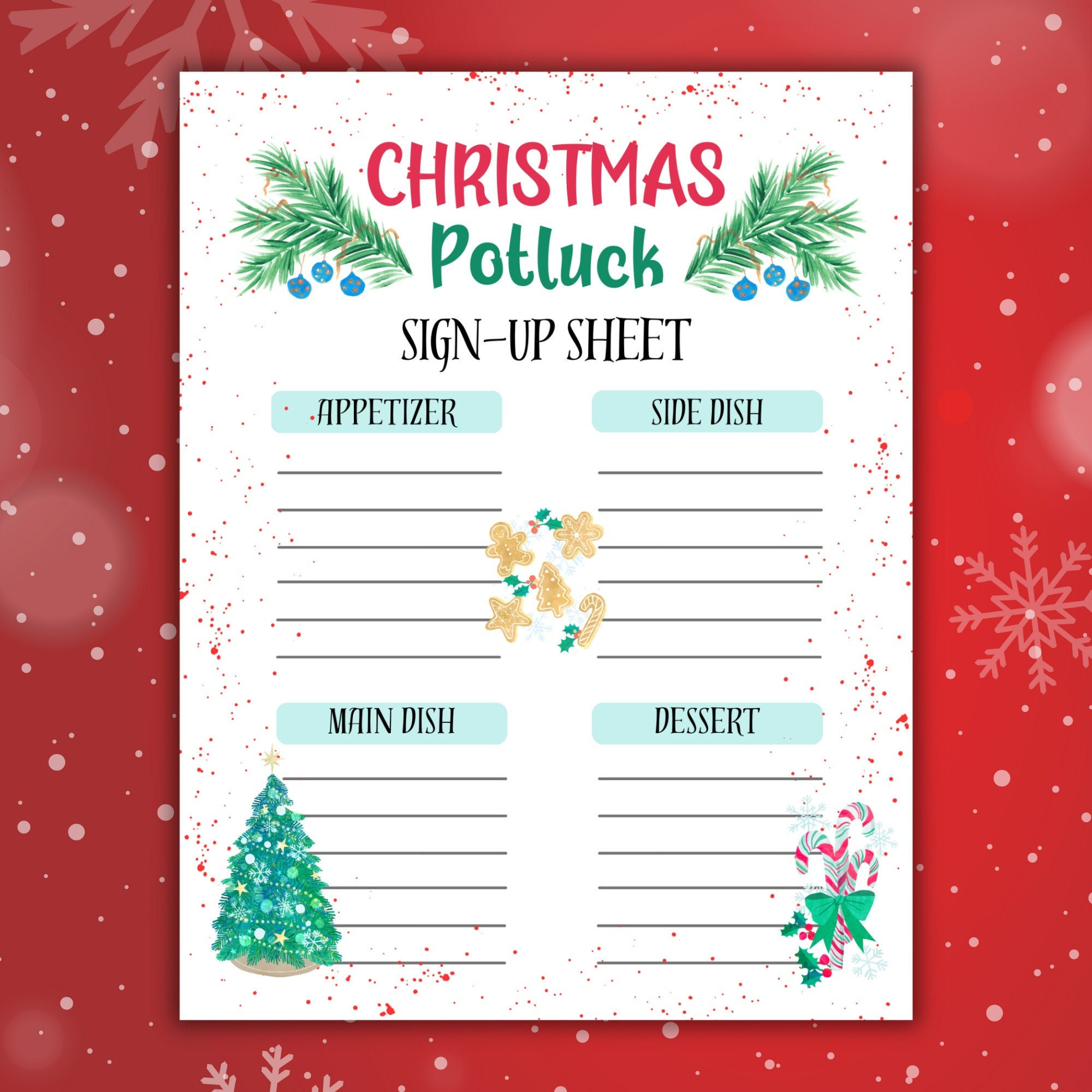 Christmas Potluck Sign Up Sheet, Potluck Sign Up Sheet, Potluck inside Printable Christmas Sign Up Sheet