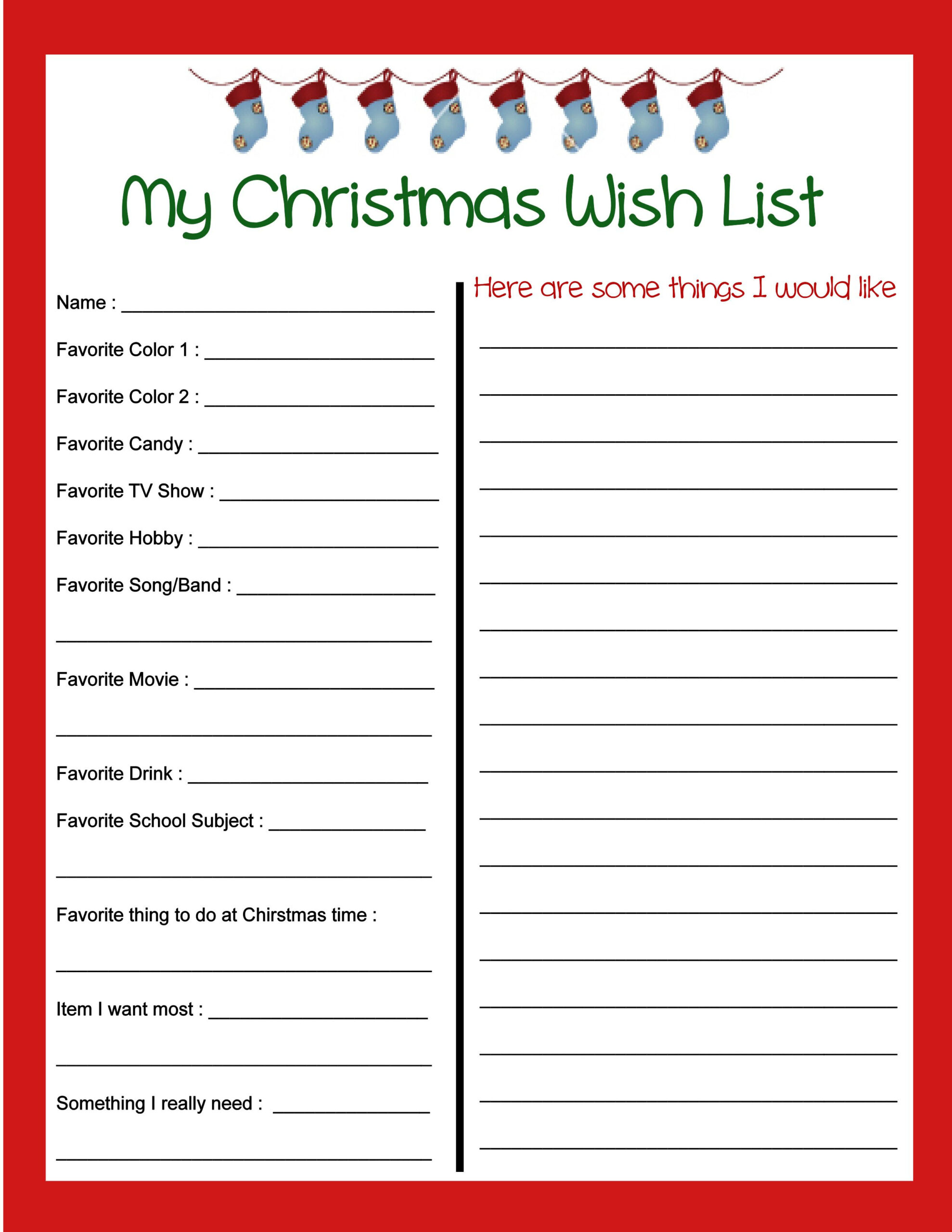 Christmas Printables pertaining to Printable Christmas List