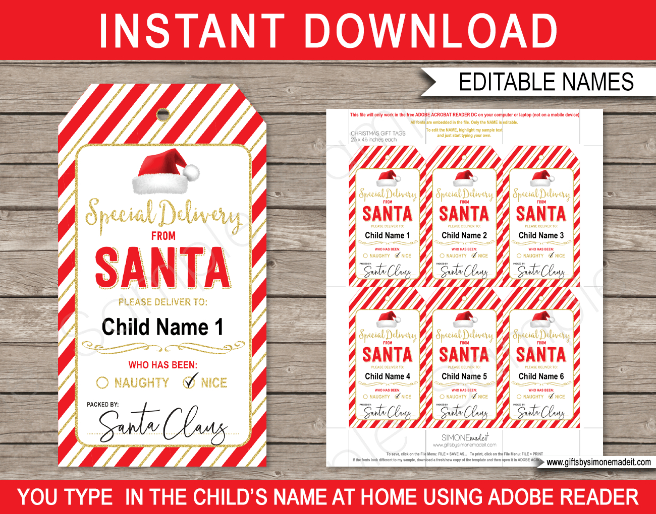 Christmas Santa Gift Tags - Red &amp;amp; Gold intended for Santa Christmas Tags Printable