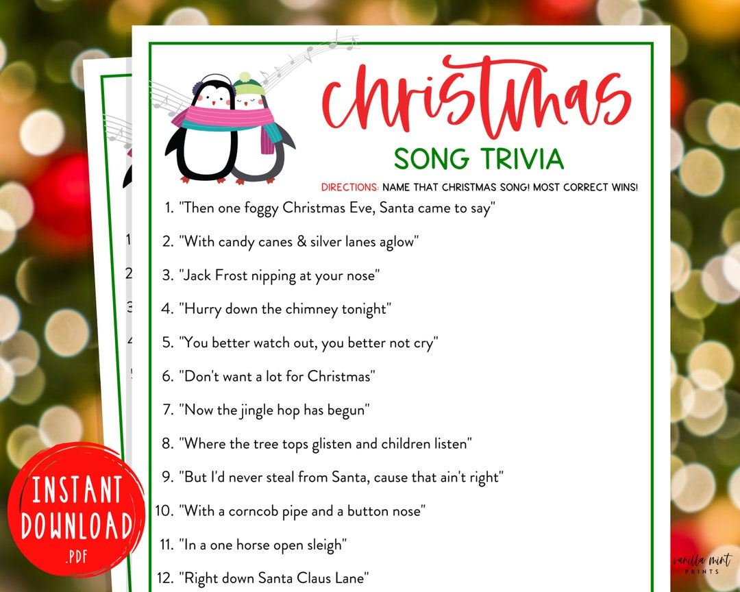 Christmas Song Trivia Game Christmas Music Trivia Printable Games with regard to Christmas Song Trivia Printable With Answers