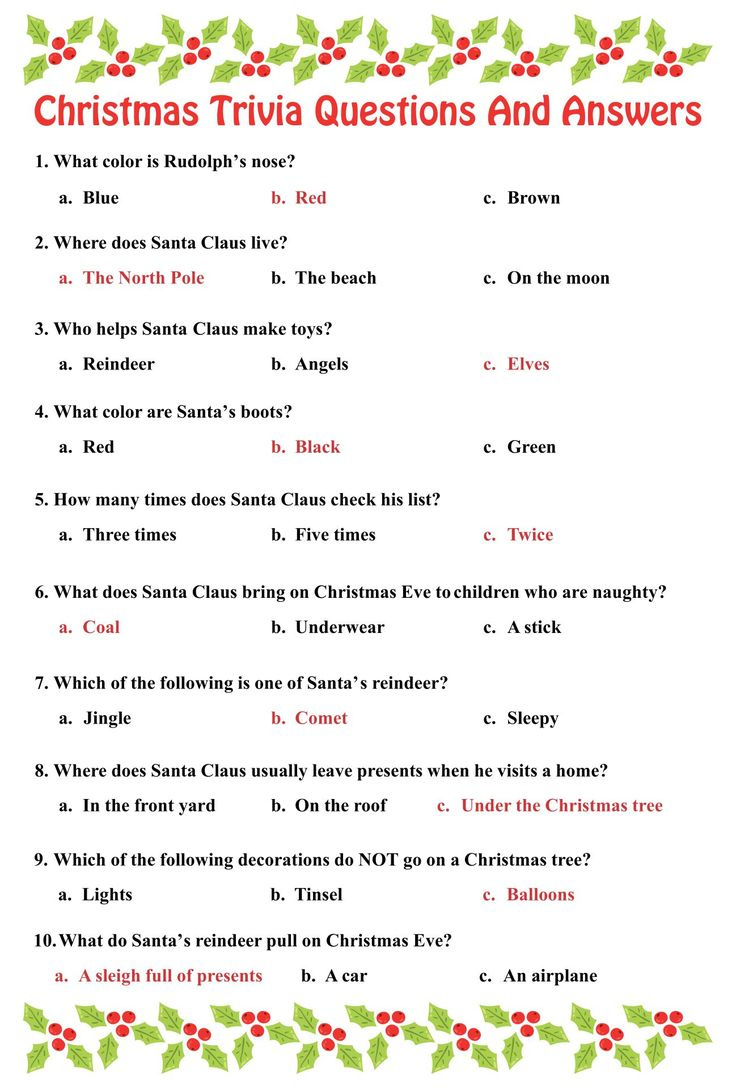 Christmas Trivia Questions - 15 Free Pdf Printables | Printablee for Free Printable Christmas Trivia Questions And Answers Printable