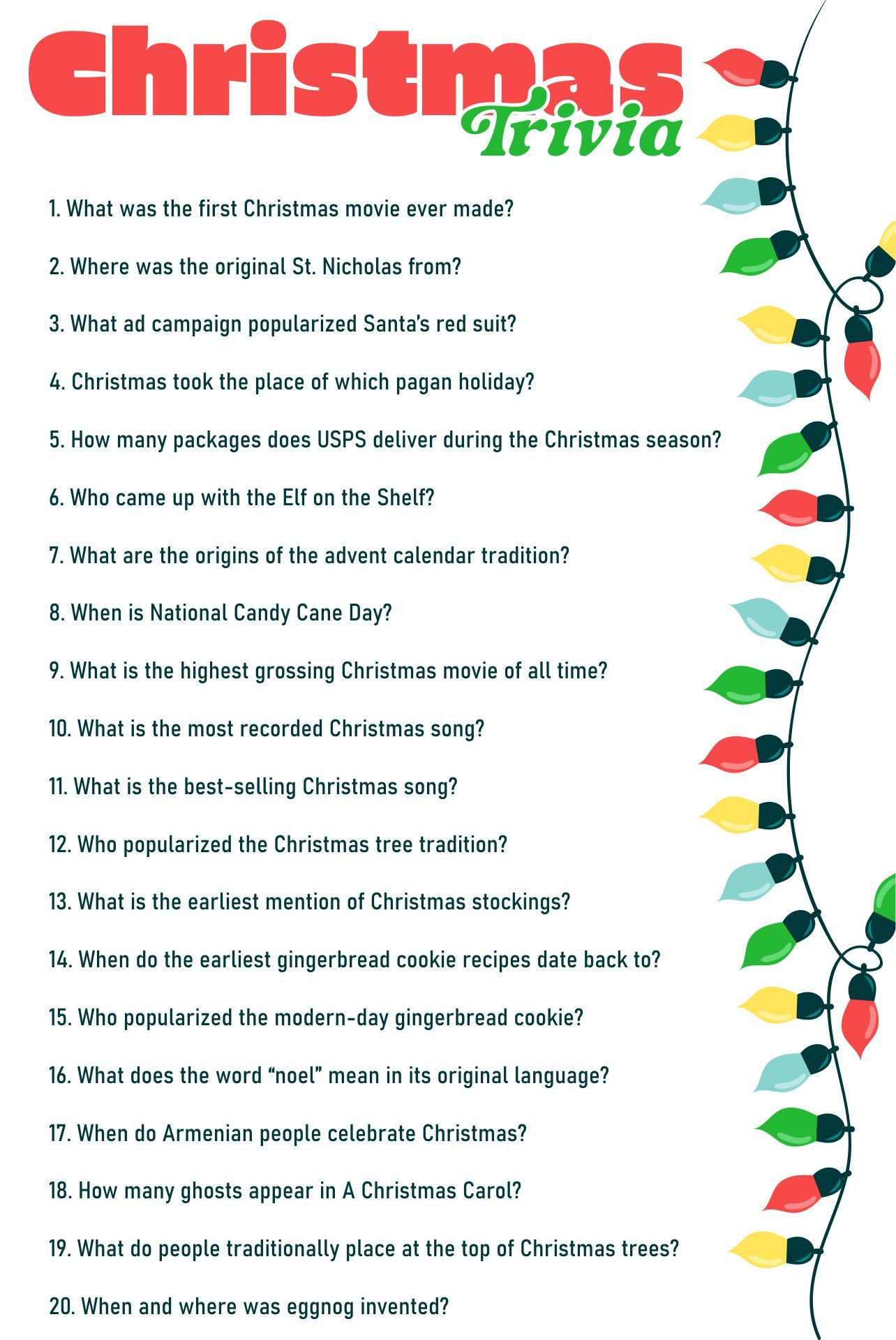 Christmas Trivia Questions - 15 Free Pdf Printables | Printablee intended for Free Printable Christmas Trivia Questions And Answers Printable