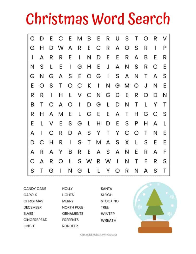 Christmas Word Search Printable (For Kids Or Adults) in Christmas Search Word Puzzles Printable