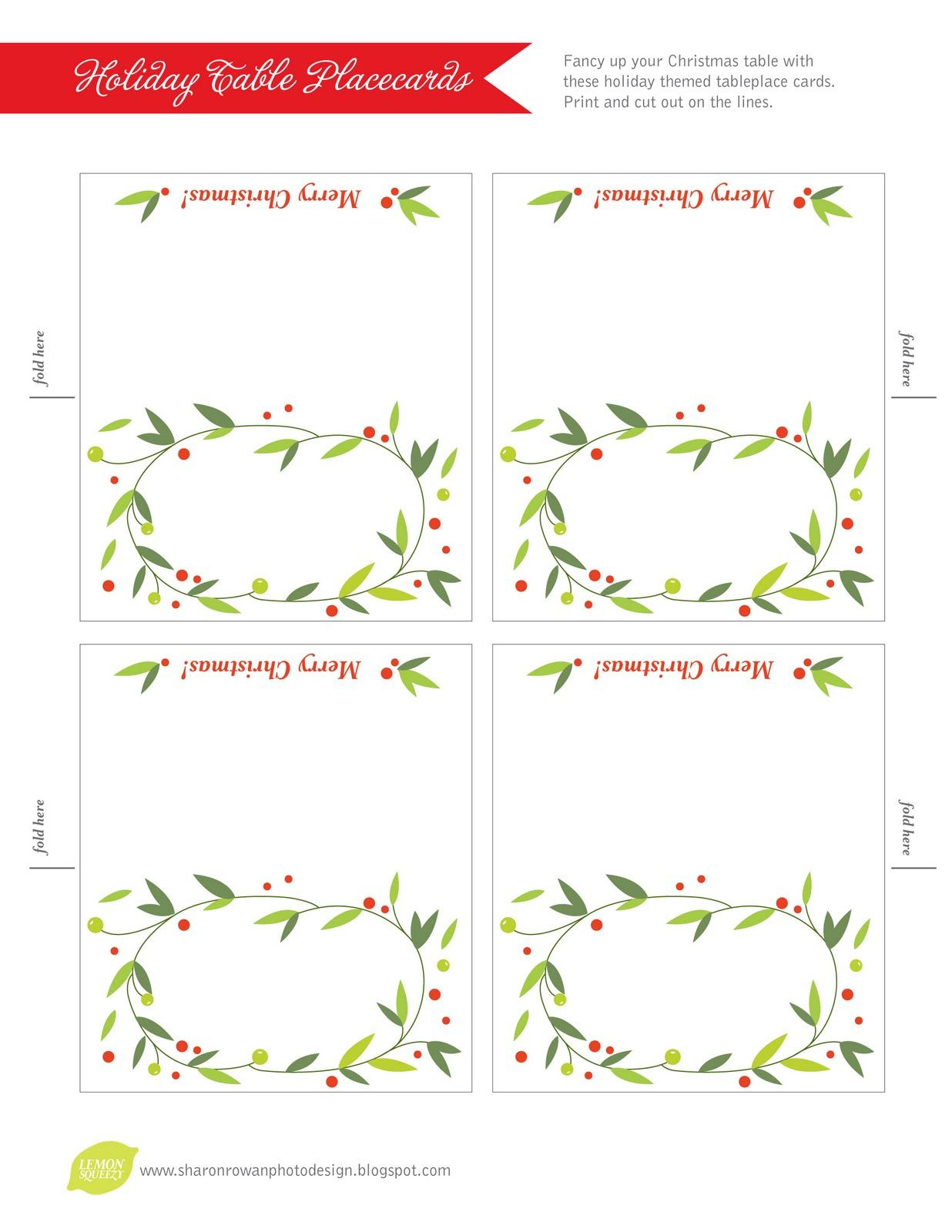 Day 12: Place Cards for Printable Christmas Place Cards