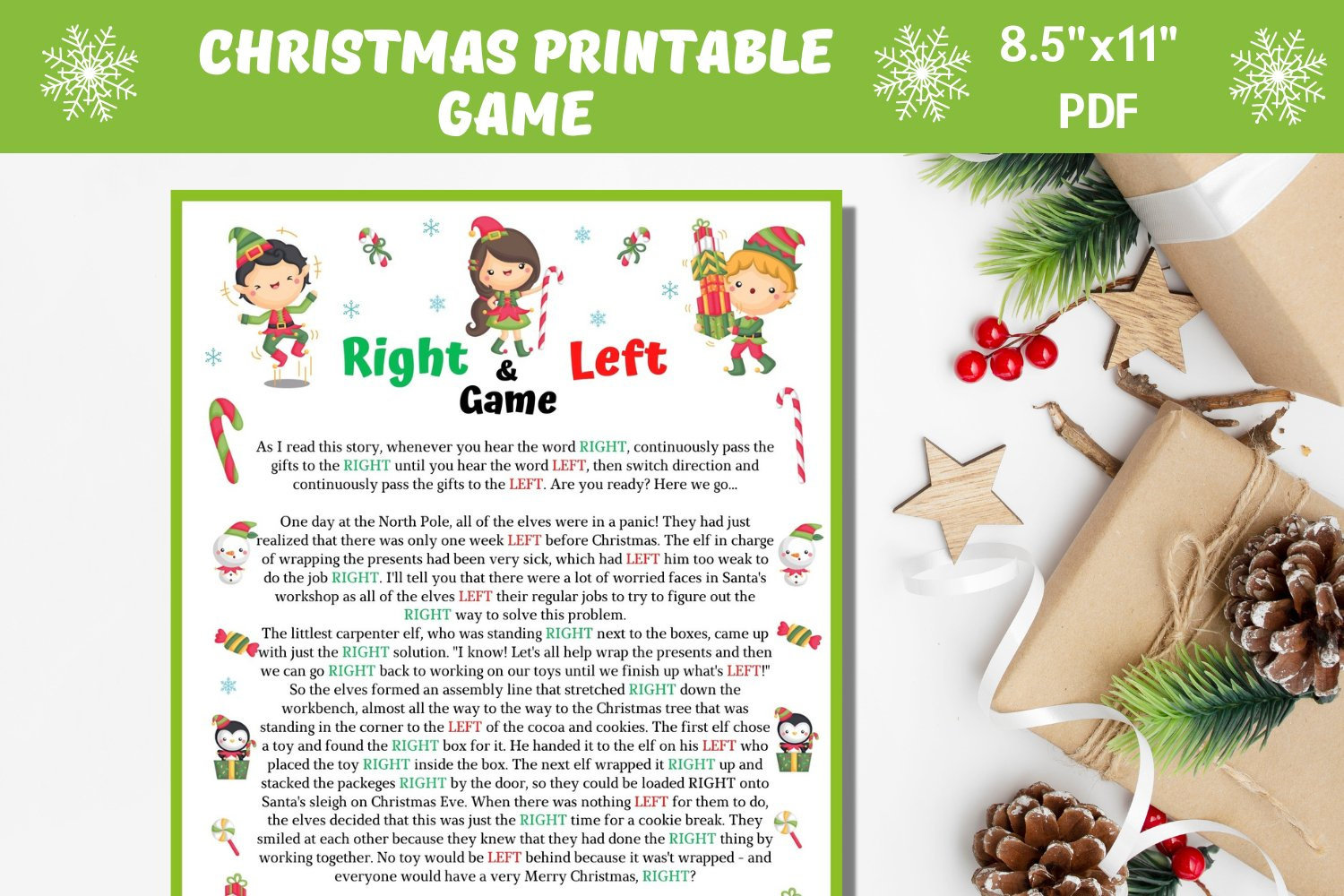 Elf Right And Left Story, Printable Winter Or Christmas Game in Printable Right Left Game For Christmas