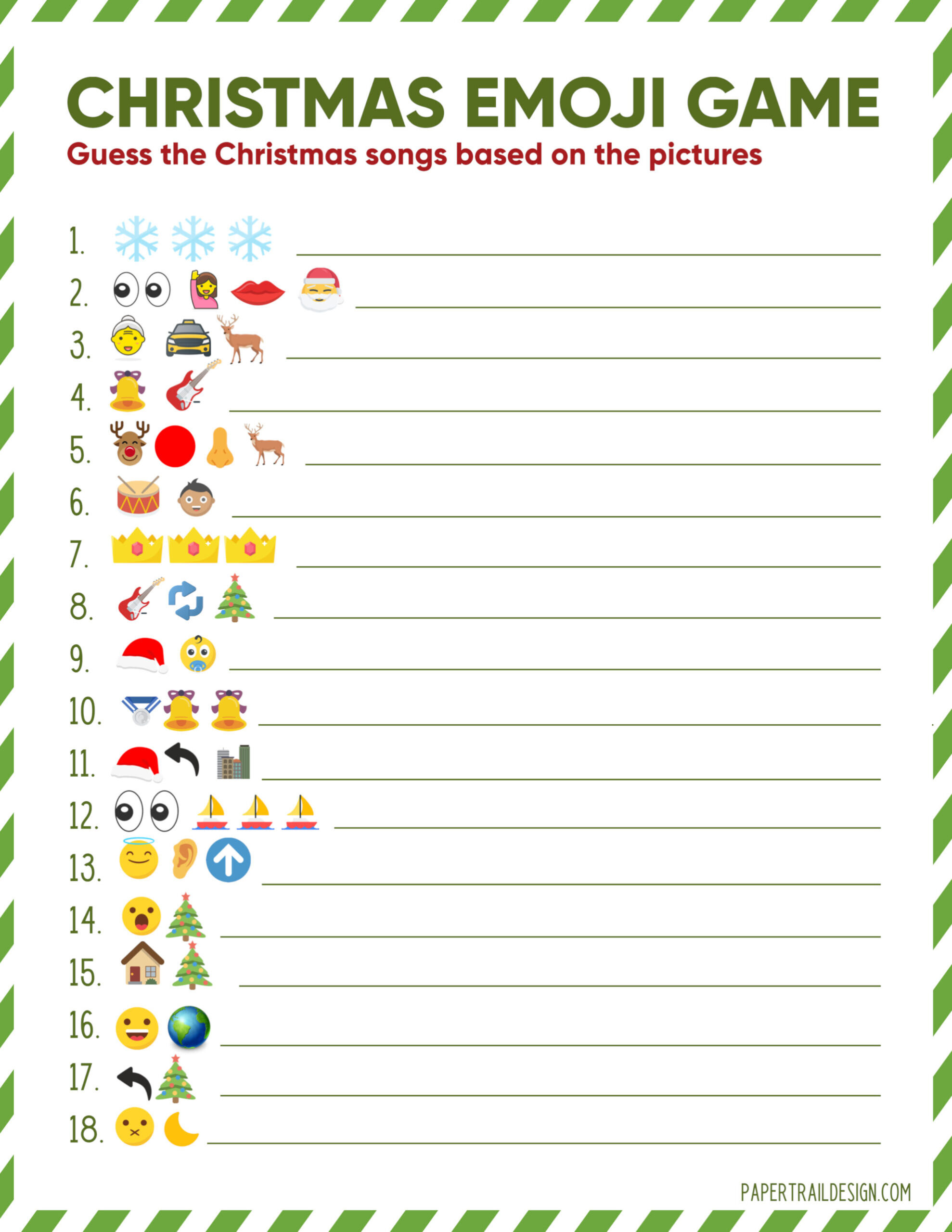 Emoji Printable Christmas Game - Paper Trail Design pertaining to Free Printable Christmas Song Picture Game