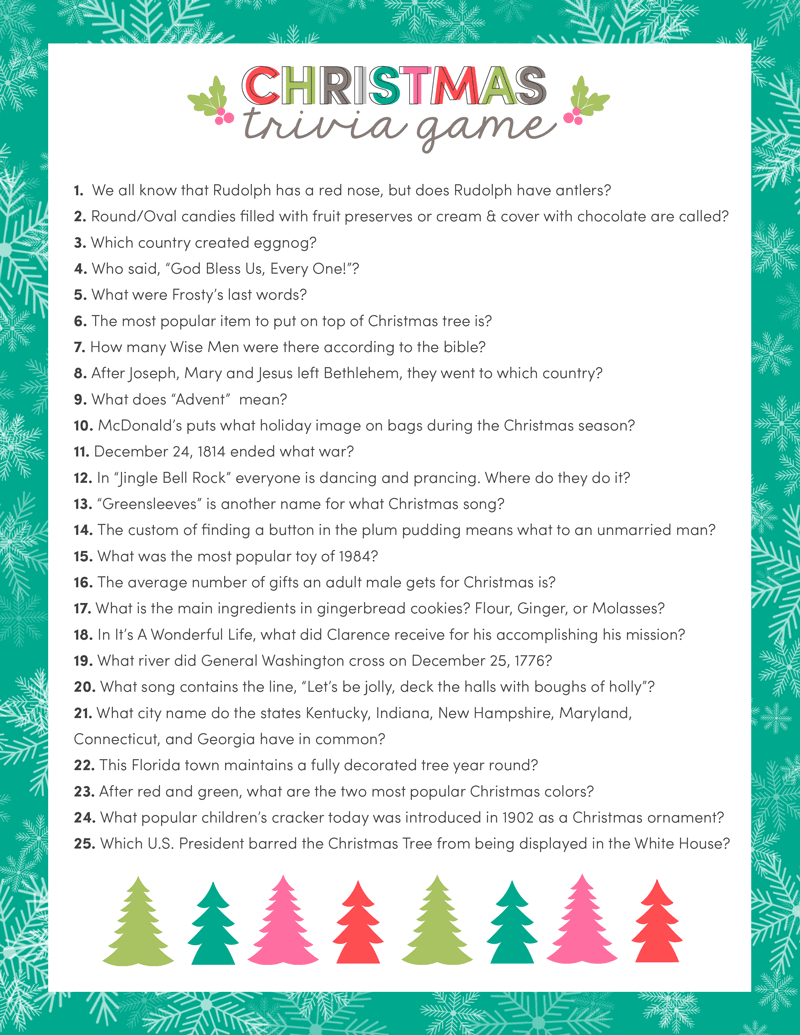 Free Christmas Trivia Printables {Games For The Family!} | Lil&amp;#039; Luna for Printable Christmas Trivia With Answers