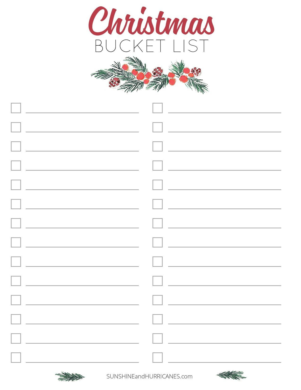 Free Printable Christmas Bucket List in Printable Christmas Bucket List