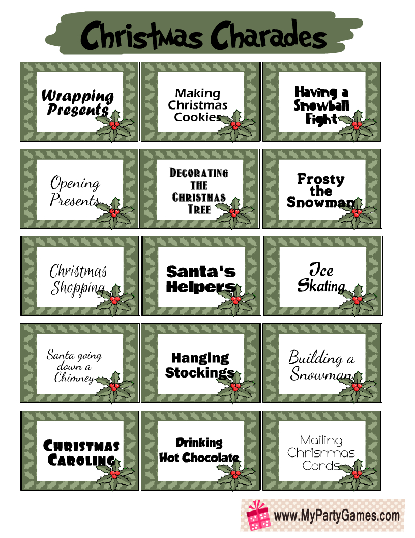 Free Printable Christmas Charades (Cards) inside Family Printable Christmas Charades