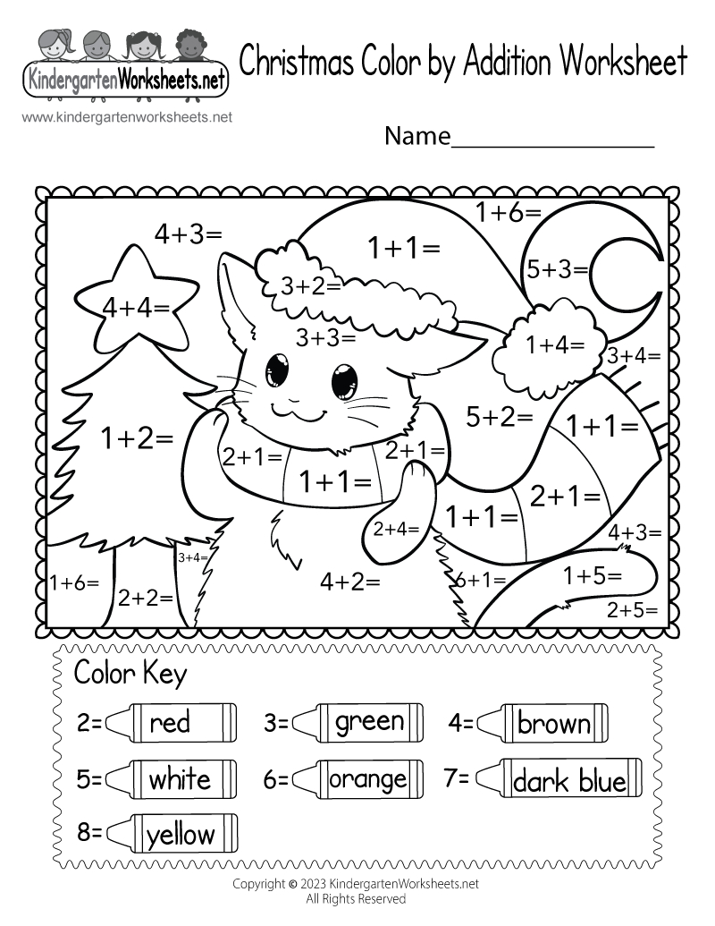 Free Printable Christmas Coloraddition Worksheet throughout Kindergarten Christmas Math Printables