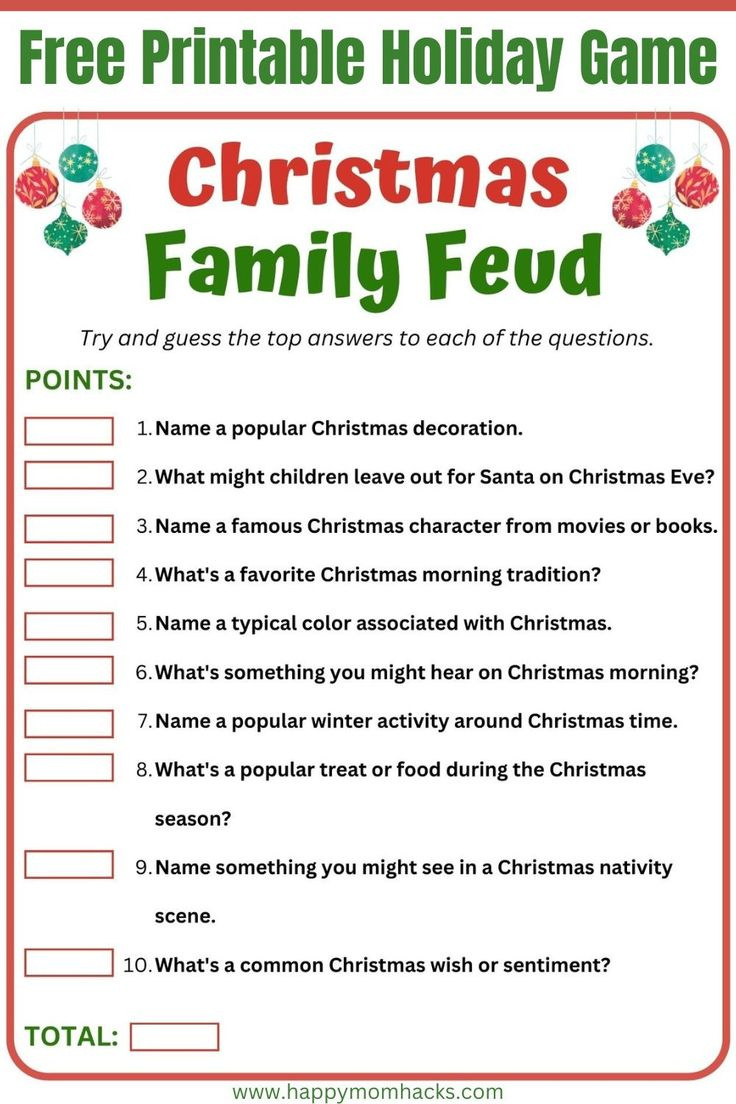 Free Printable Christmas Family Feud Game Questions &amp;amp; Answers intended for Printable Christmas Games With Answers