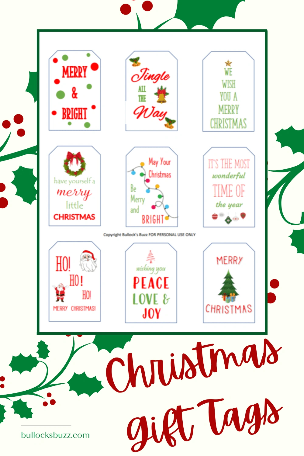 Free Printable Christmas Gift Tags - Bullock&amp;#039;S Buzz for Free Printables Gift Tags Christmas