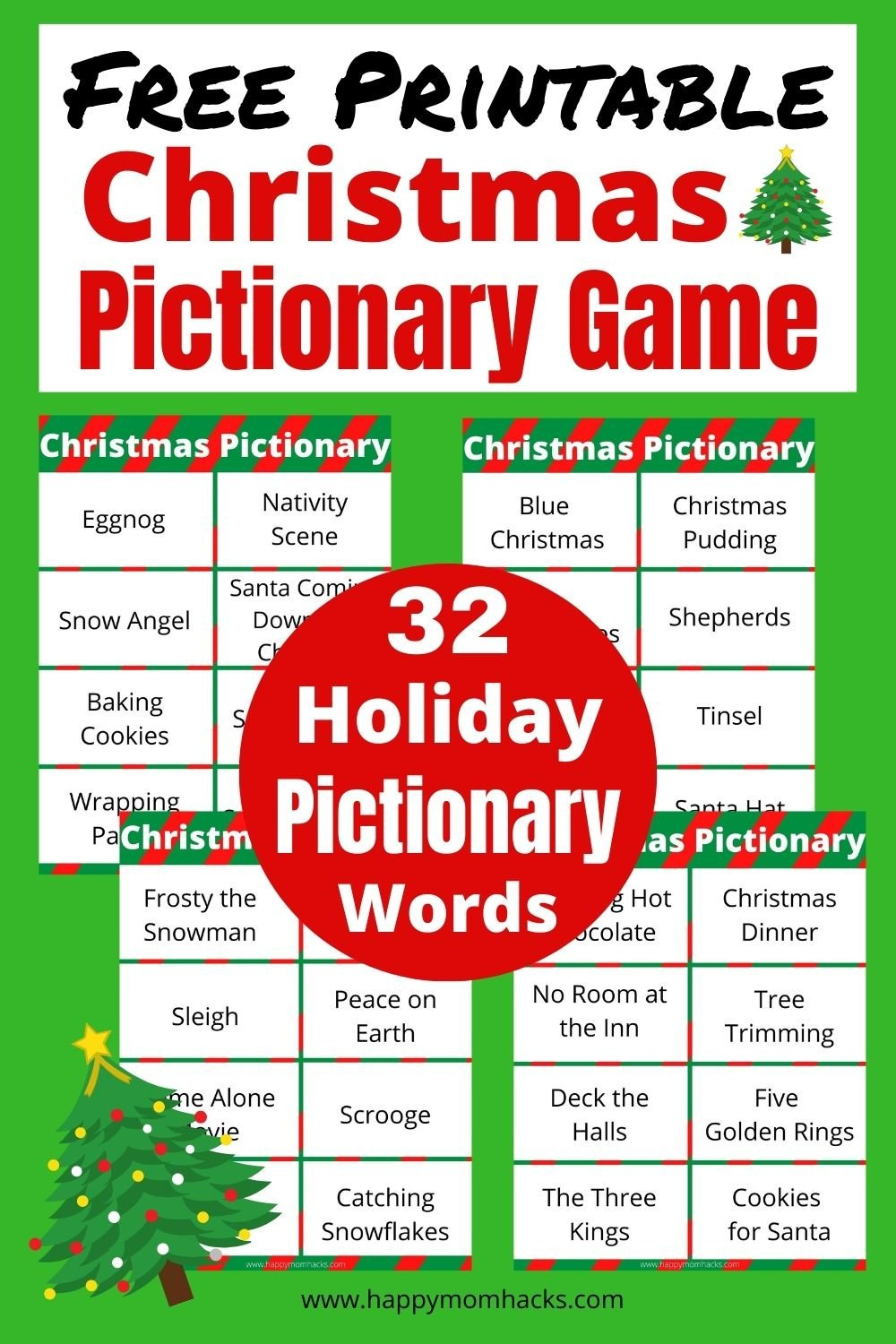 Free Printable Christmas Pictionary Game Cards For Holiday Parties with Christmas Pictionary Words Printable