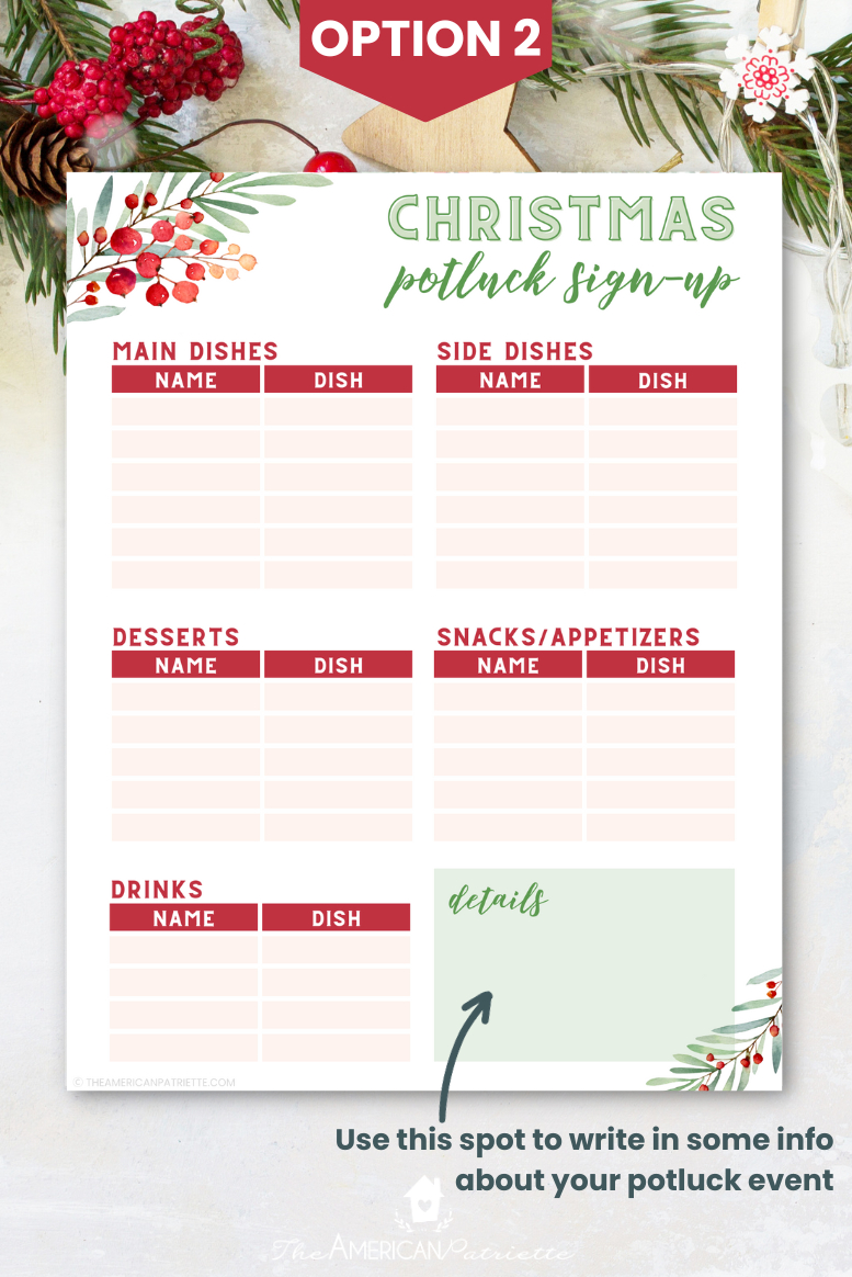 Free Printable Christmas Potluck Sign Up Sheets - The American throughout Free Printable Christmas Potluck Sign Up Sheet