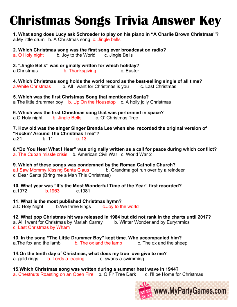 Free Printable Christmas Songs Trivia Quiz inside Christmas Song Trivia Printable With Answers